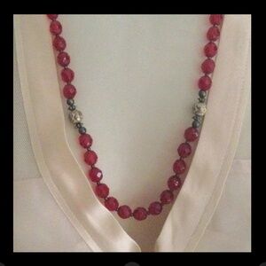 Red glass and silver Beaded Necklace